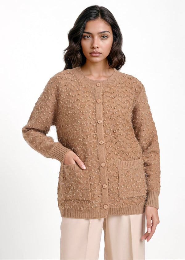 Khaki-Round Neck Full Sleeves Cardigan Sweater (25Y-021-67)