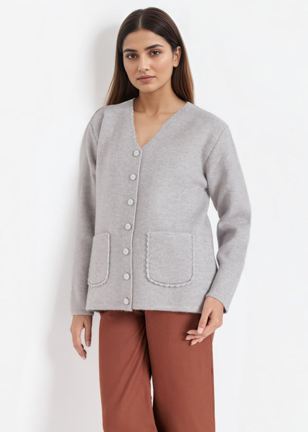 A-Grey-V-Cardigan Full Sleeves Sweater (25Y-022-67)