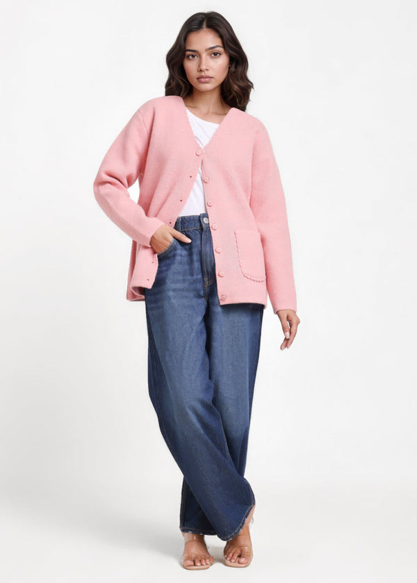 Pink-V-Cardigan Full Sleeves Sweater (25Y-022-67)