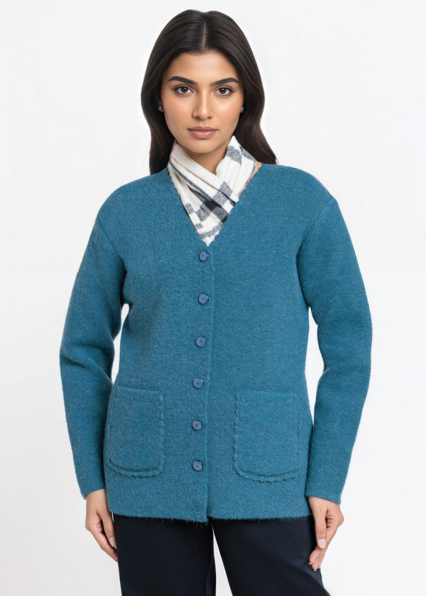 Teal-V-Cardigan Full Sleeves Sweater (25Y-022-67)