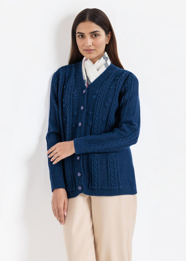 Navy-V-Cardigan Full Sleeves Sweater (25Y-025-67)