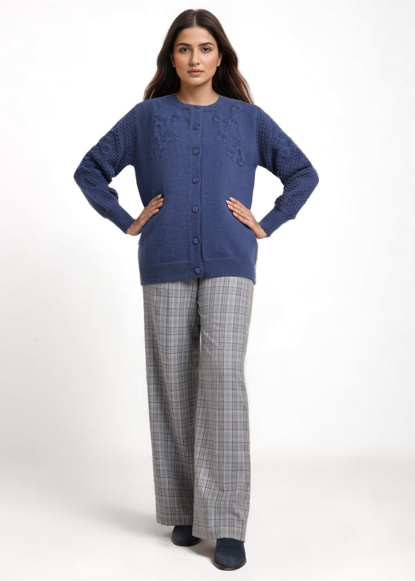 Blue-Round Neck Full Sleeves Cardigan Sweater (25Y-032-67)
