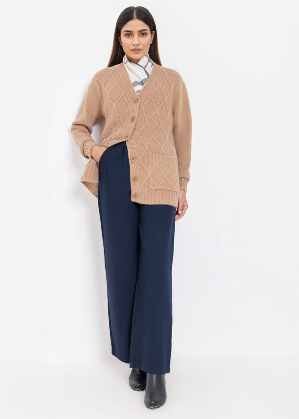 Beige-V-Cardigan Full Sleeves Sweater (25Y-053-67)