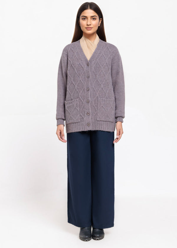 Grey-V-Cardigan Full Sleeves Sweater (25Y-053-67)
