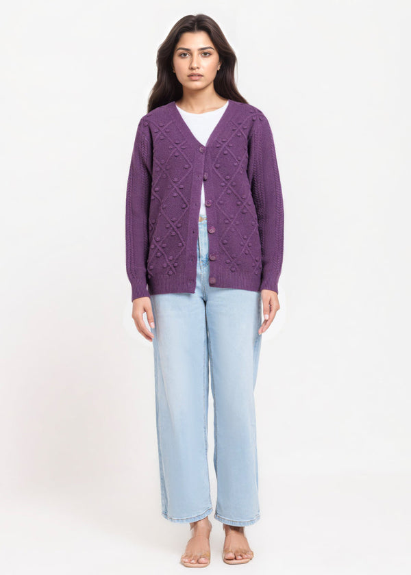 D-Purple-V-Cardigan Full Sleeves Sweater (25Y-056-67)