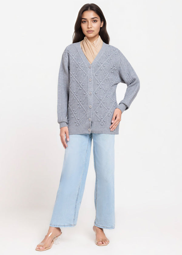Grey-V-Cardigan Full Sleeves Sweater (25Y-056-67)