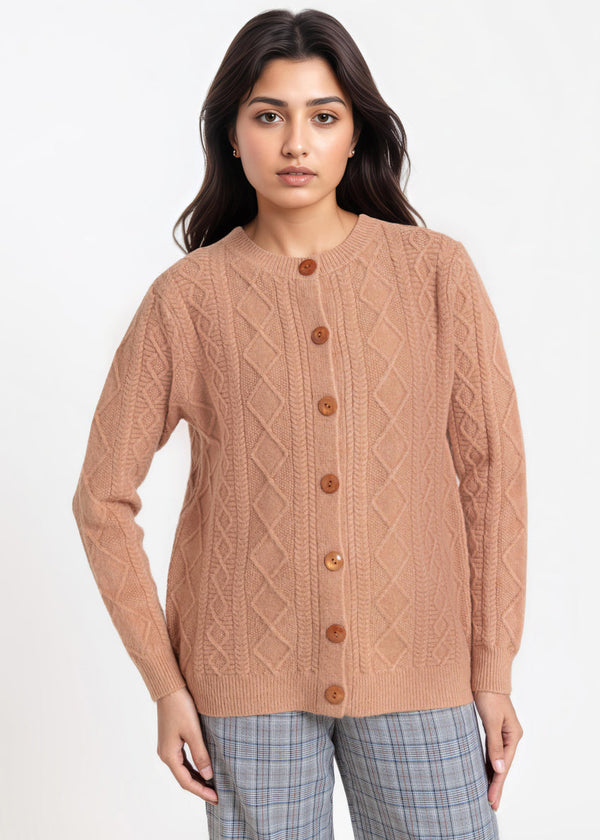 Brown-Round Neck Full Sleeves Cardigan Sweater (25Y-057-67)