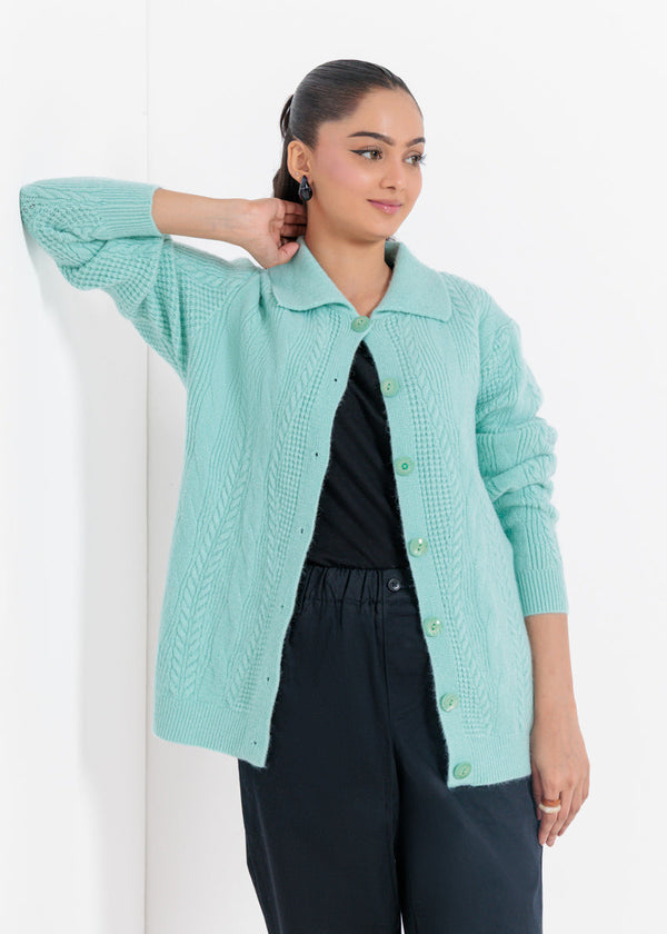 Aqua-Wing Collar Cardigan Full Sleeves Sweater (25Y-058-67)