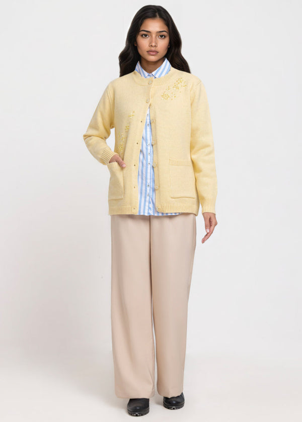 Lemon-Round Neck Full Sleeves Cardigan Sweater (25Y-061-67)