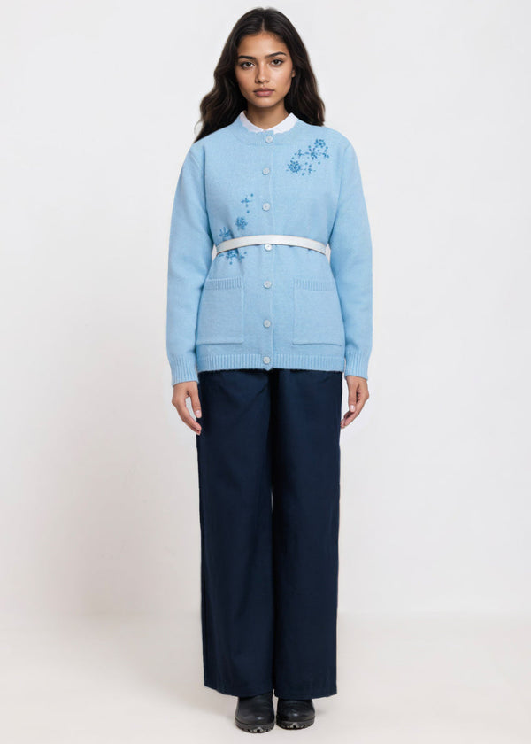 Sky-Blue-Round Neck Full Sleeves Cardigan Sweater (25Y-061-67)