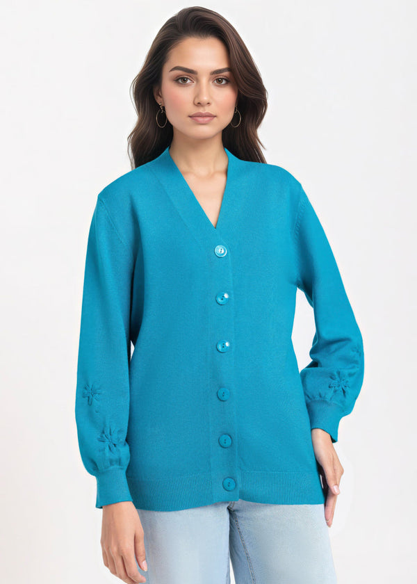 Teal-V-Cardigan Full Sleeves Sweater (25Y-064-67)