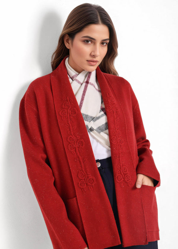 Maroon-V-Cardigan Full Sleeves Sweater (25Y-065-67)