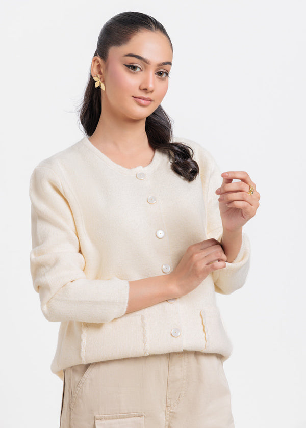 Cream-V-Cardigan Full Sleeves Sweater (25Y-066-67)