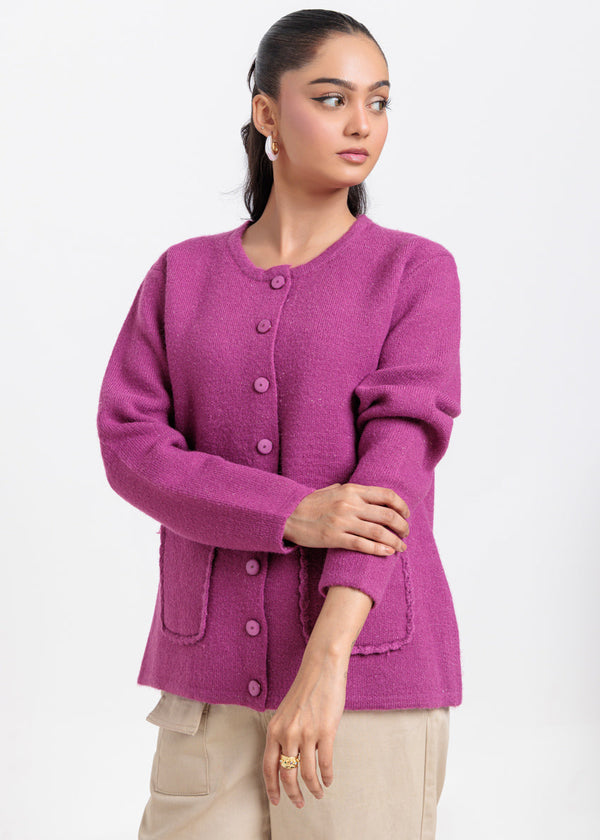 Purple-V-Cardigan Full Sleeves Sweater (25Y-066-67)