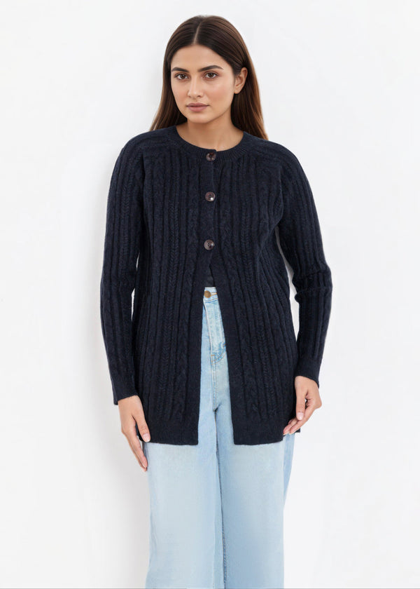 Black-Round Neck Full Sleeves Cardigan Sweater (25Y-068-67)