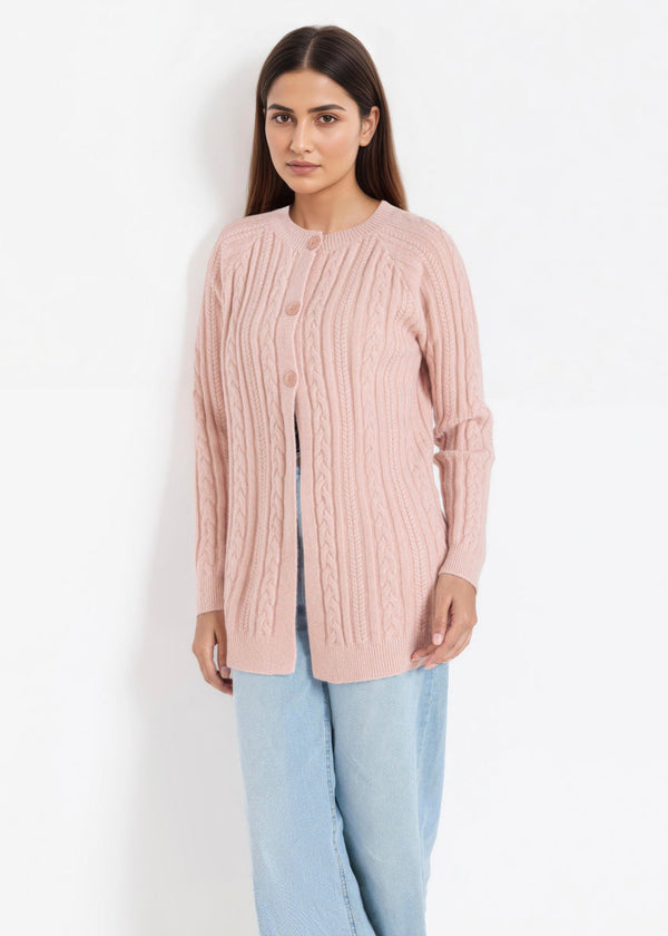 Peach-Round Neck Full Sleeves Cardigan Sweater (25Y-068-67)