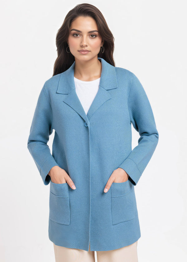 Blue-Notched Collar Full Sleeves Cardigan Sweater (25Y-074-67)