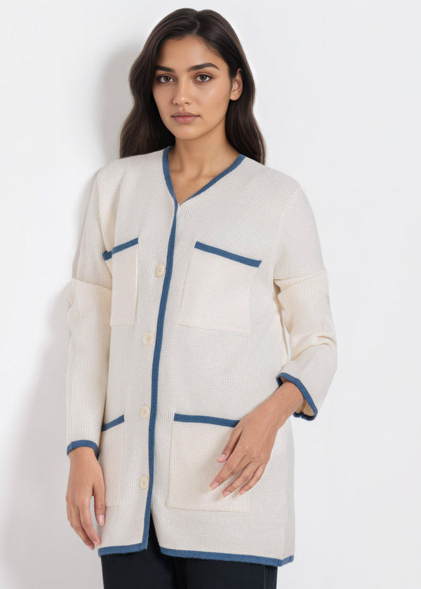 White-V-Cardigan Full Sleeves Sweater (25Y-075-67)