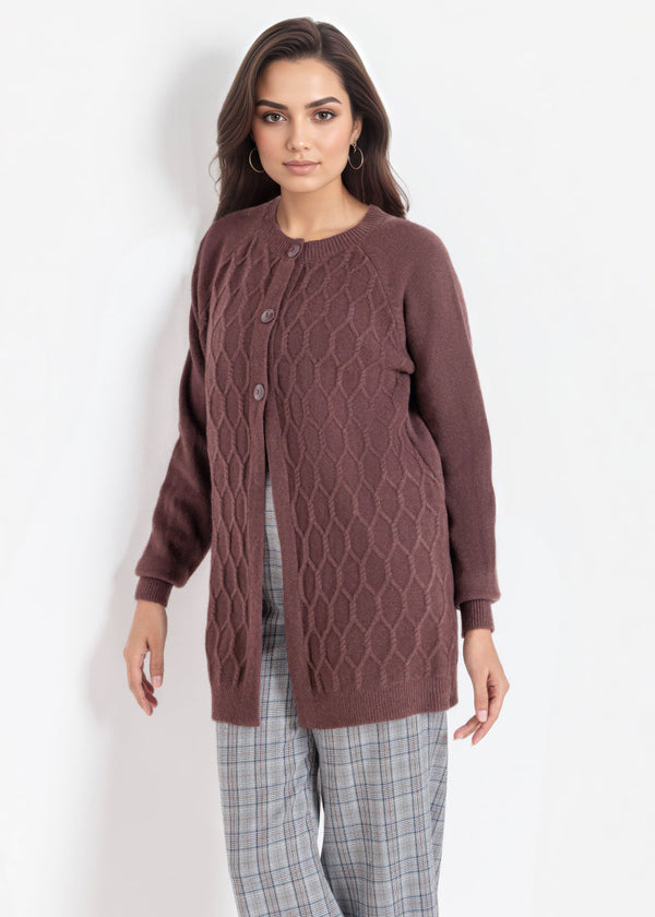 D-Brown-Round Neck Full Sleeves Cardigan Sweater (25Y-076-67)