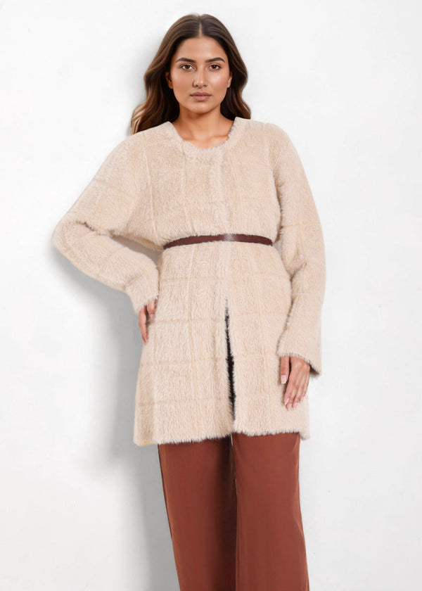 Beige-Round Neck Full Sleeves Cardigan Sweater (25Y-081-67)
