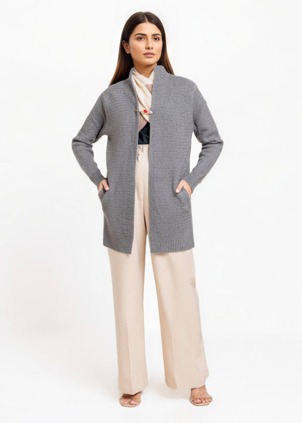 Grey-Round Neck Full Sleeves Cardigan Sweater (25Y-083-67)