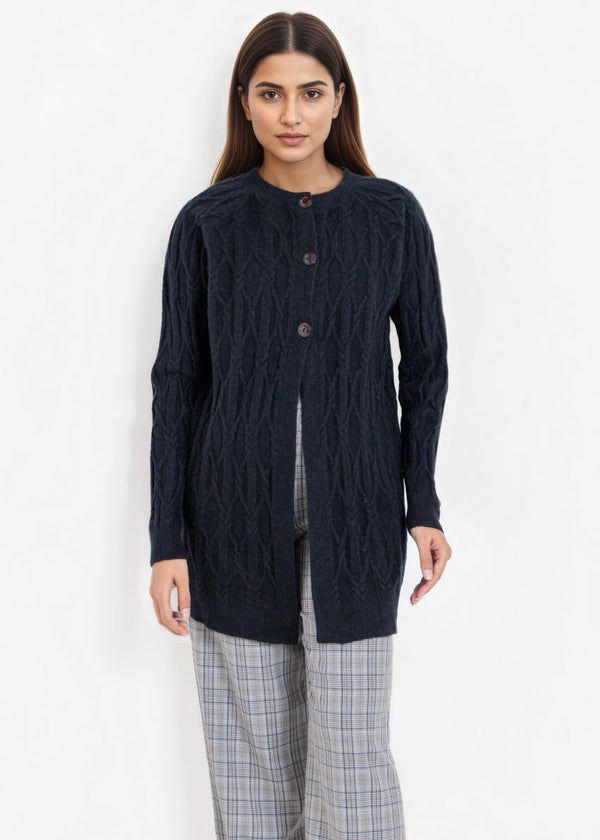 Black-Round Neck Full Sleeves Cardigan Sweater (25Y-084-67)