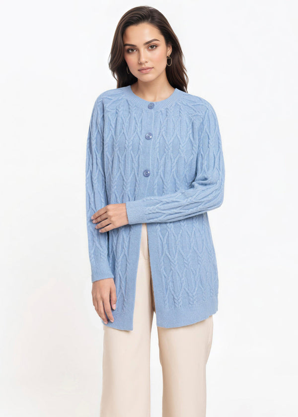 Blue-Round Neck Full Sleeves Cardigan Sweater (25Y-084-67)
