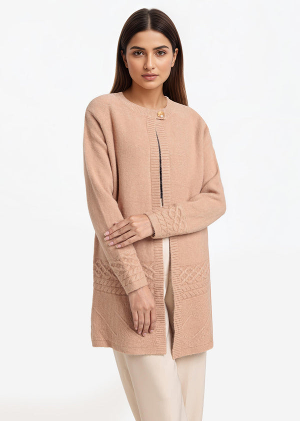 Apricot-Round Neck Full Sleeves Cardigan Sweater (25Y-085-67)