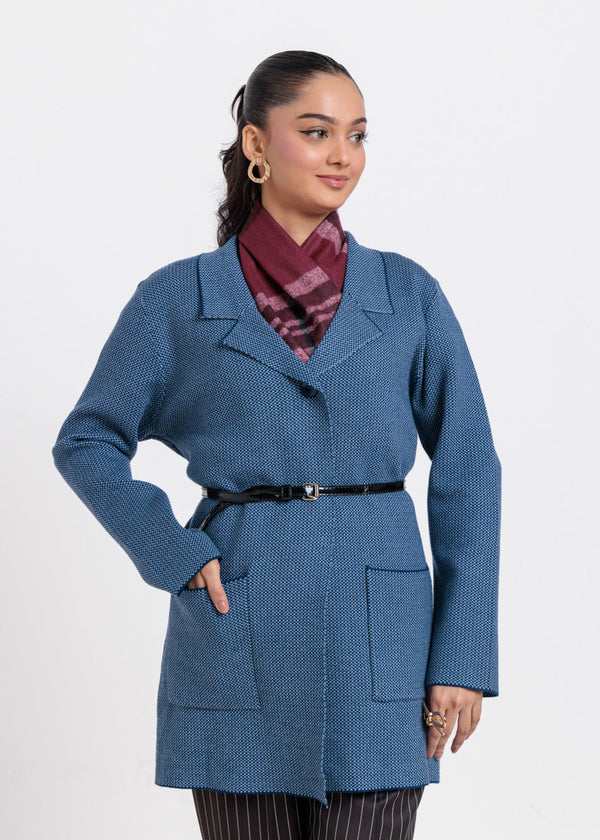 Blue-Notched Collar Full Sleeves Cardigan Sweater (25Y-106-67)