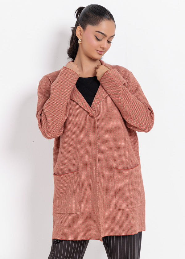 Rust-Notched Collar Full Sleeves Cardigan Sweater (25Y-106-67)