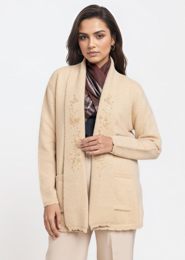 Beige-V-Cardigan Full Sleeves Sweater (25Y-108-67)