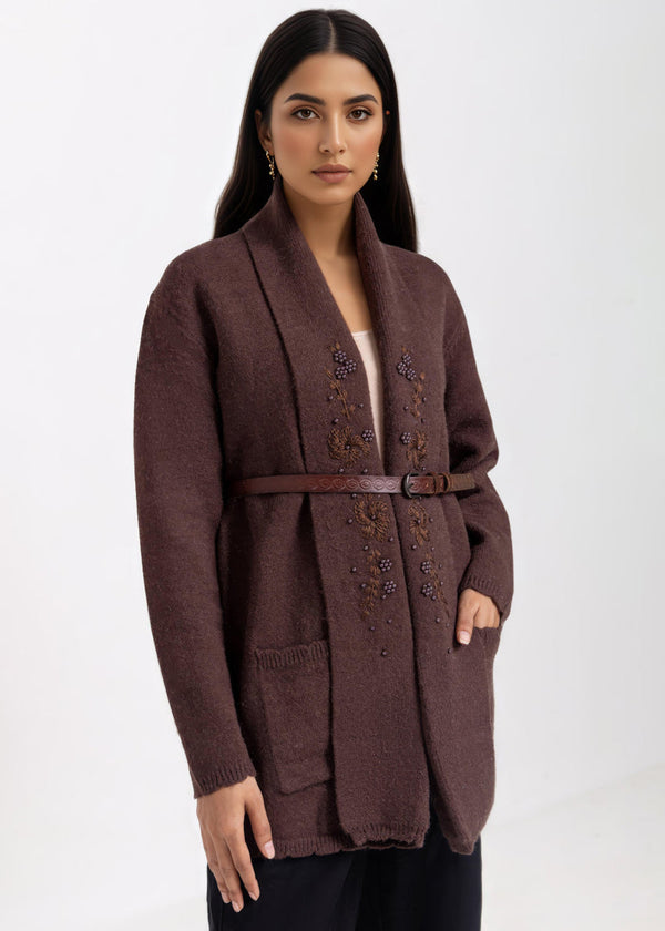 Brown-V-Cardigan Full Sleeves Sweater (25Y-108-67)