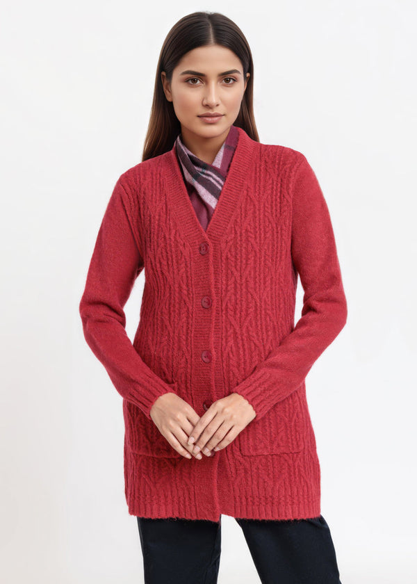 Maroon-V-Cardigan Full Sleeves Sweater (25Y-110-67)