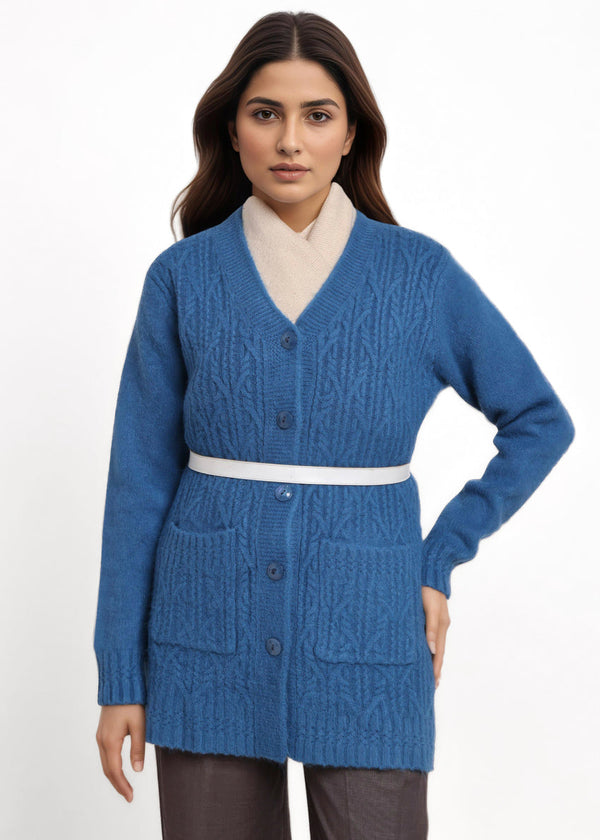 Teal-V-Cardigan Full Sleeves Sweater (25Y-110-67)