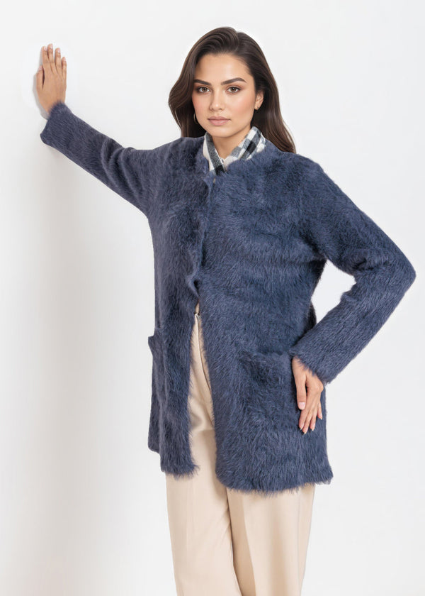 Grey-Round Neck Full Sleeves Cardigan Sweater (25Y-112-67)