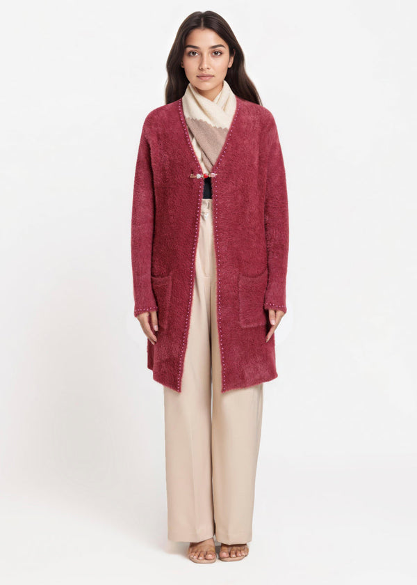 Maroon-V-Cardigan Full Sleeves Sweater (25Y-113-67)