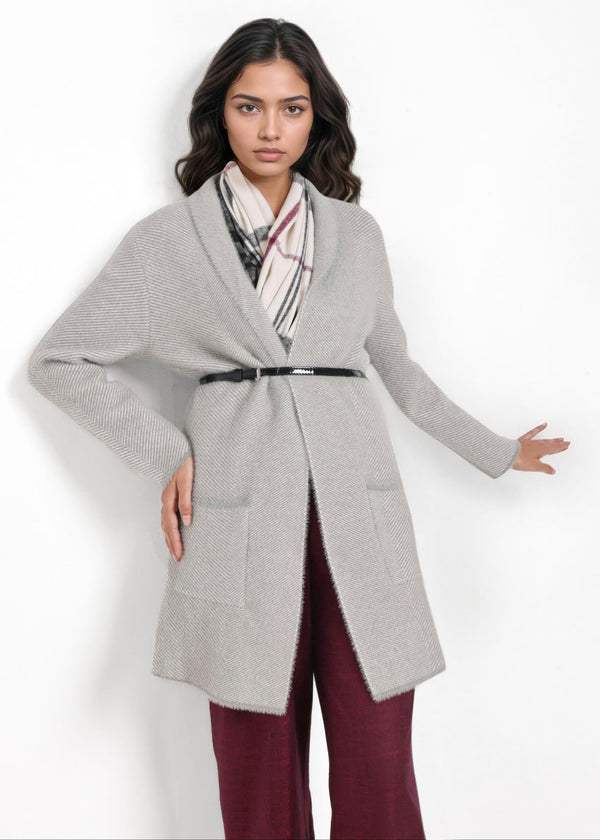 Grey-Shawl Collar Full Sleeves Cardigan Sweater (25Y-120-67)