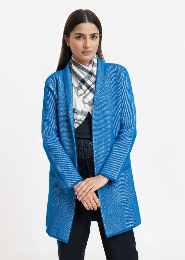 R-Blue-Shawl Collar Full Sleeves Cardigan Sweater (25Y-120-67)