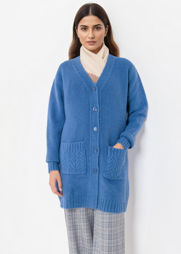 Blue-V-Cardigan Full Sleeves Sweater (25Y-121-67)