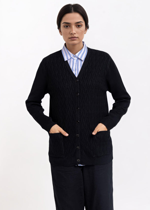 Black-V-Cardigan Full Sleeves Sweater (25Y-201-67)
