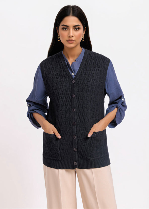 Black-V-Cardigan Sando Sweater (25Y-202-67)