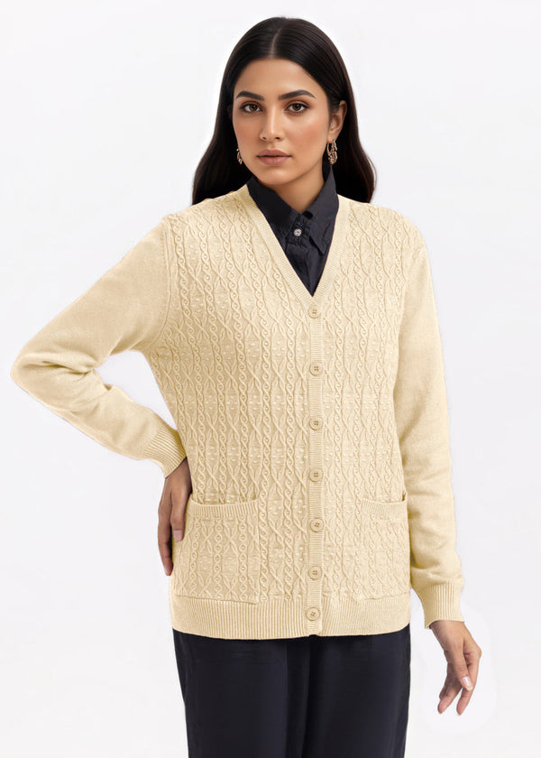 Beige-V-Cardigan Full Sleeves Sweater (25Y-203-67)