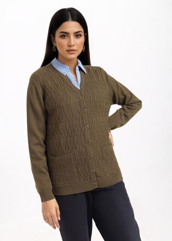 Olive-V-Cardigan Full Sleeves Sweater (25Y-203-67)