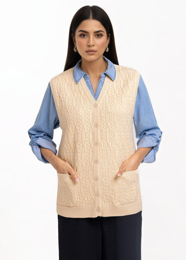 Beige-V-Cardigan Sando Sweater (25Y-204-67)