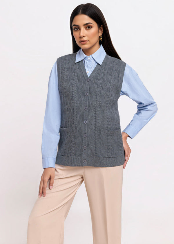 Grey-V-Cardigan Sando Sweater (25Y-208-67)