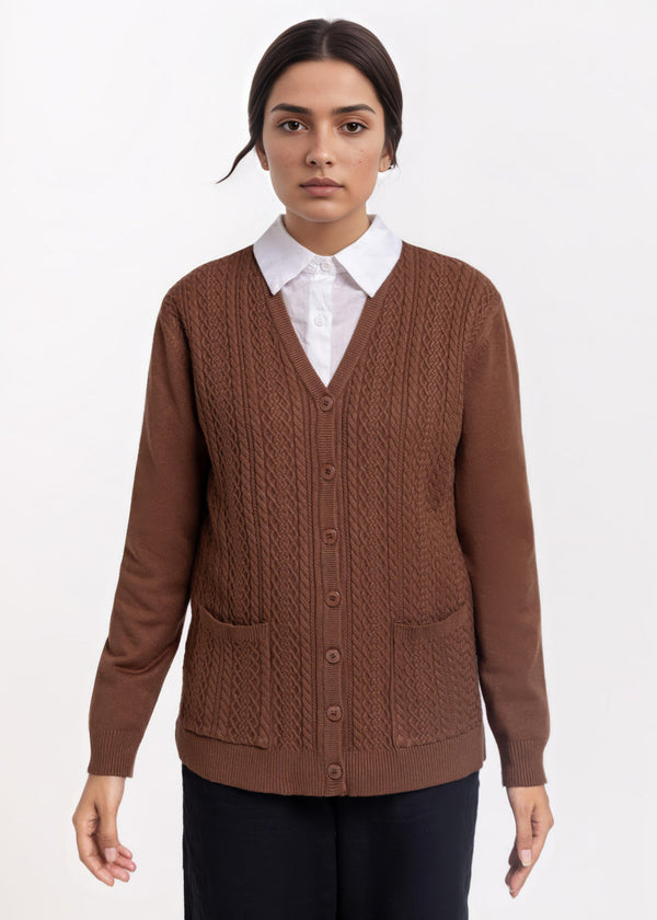 Brown-V-Cardigan Full Sleeves Sweater (25Y-211-67)