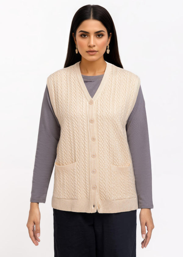 Beige-V-Cardigan Sando Sweater (25Y-212-67)