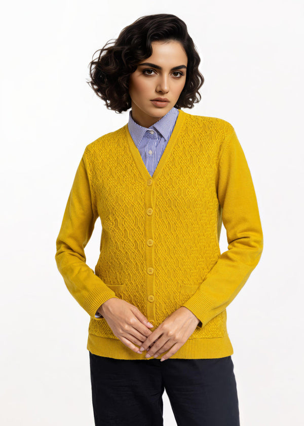 Mustard-V-Cardigan Full Sleeves Sweater (25Y-213-67)