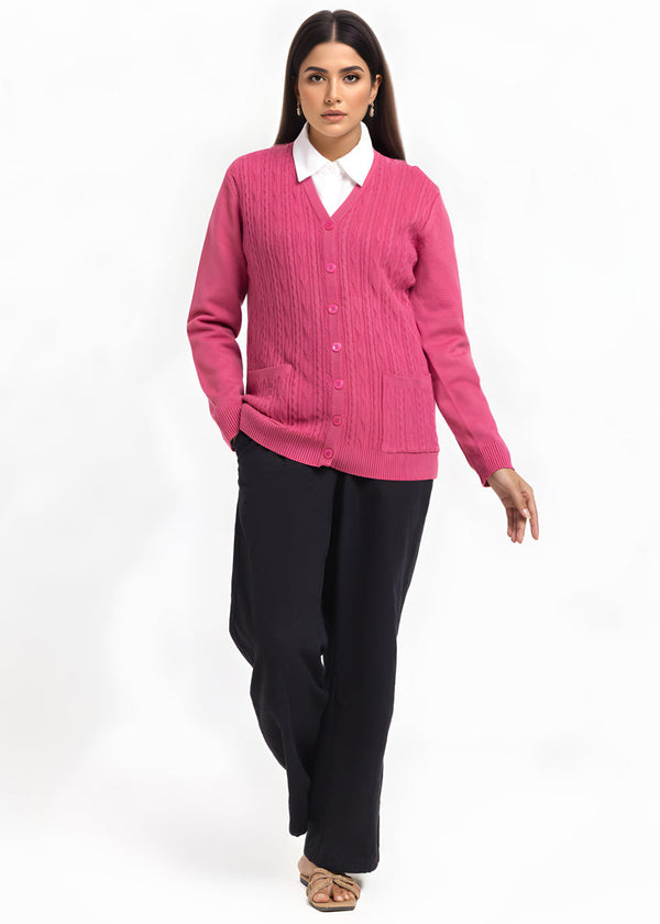 Pink-V-Cardigan Full Sleeves Sweater (25Y-215-67)