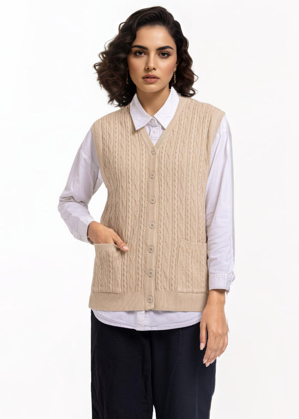 Beige-V-Cardigan Sando Sweater (25Y-216-67)